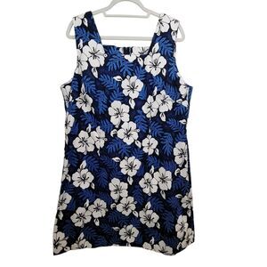 Shannon Marie Hawaii Blue Dress W/Hibiscus Flower Print Sz 3XL W/Altered Hem